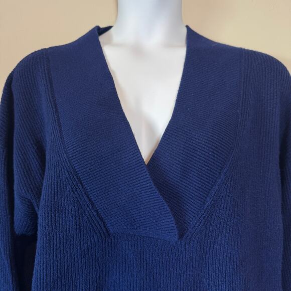 EUC Banana Republic XL Blue Ribbed V-Neck Sweater Tunic Pullover Coastal Grandma - Picture 2 of 9